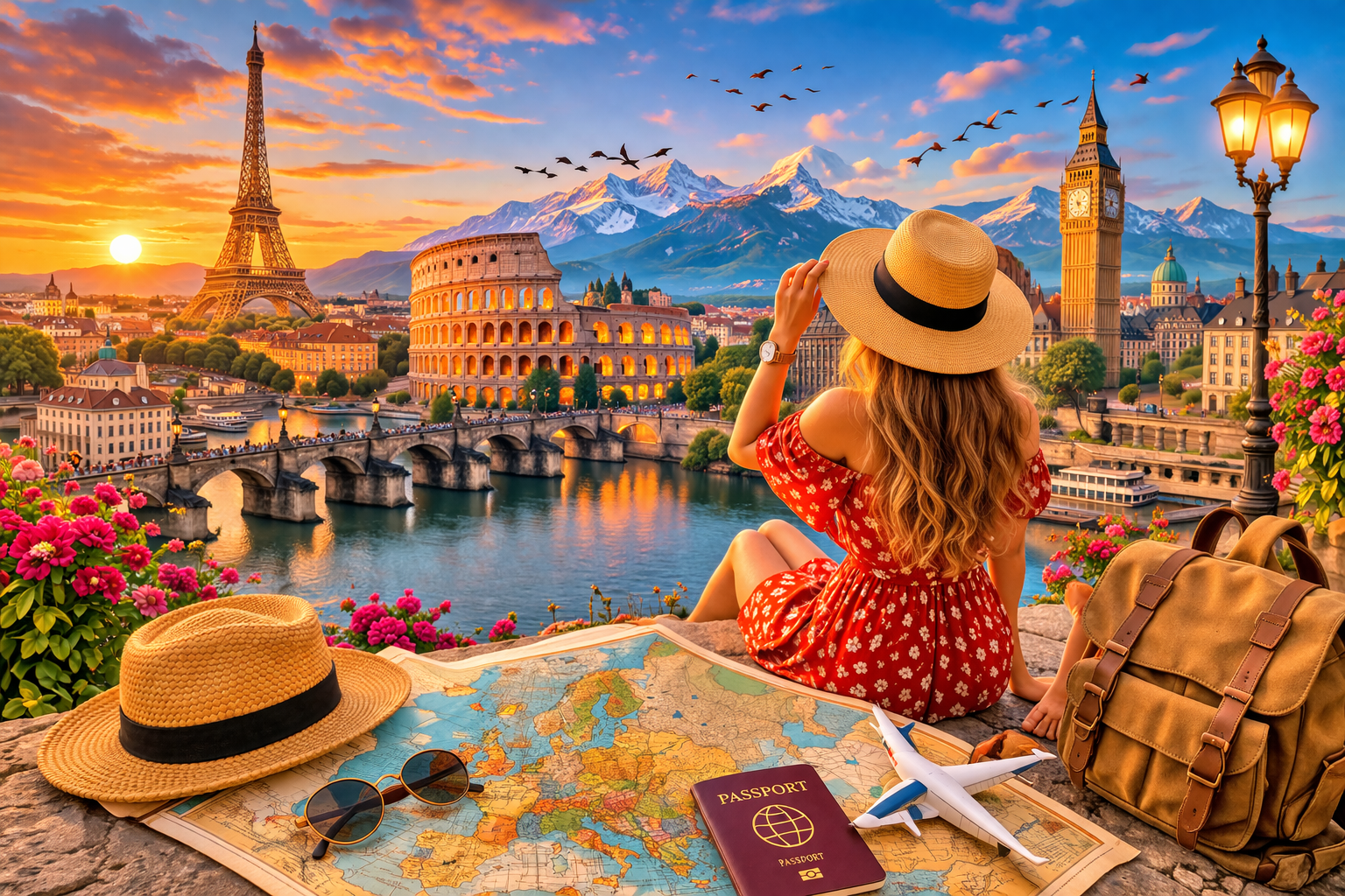 European adventure at golden hour